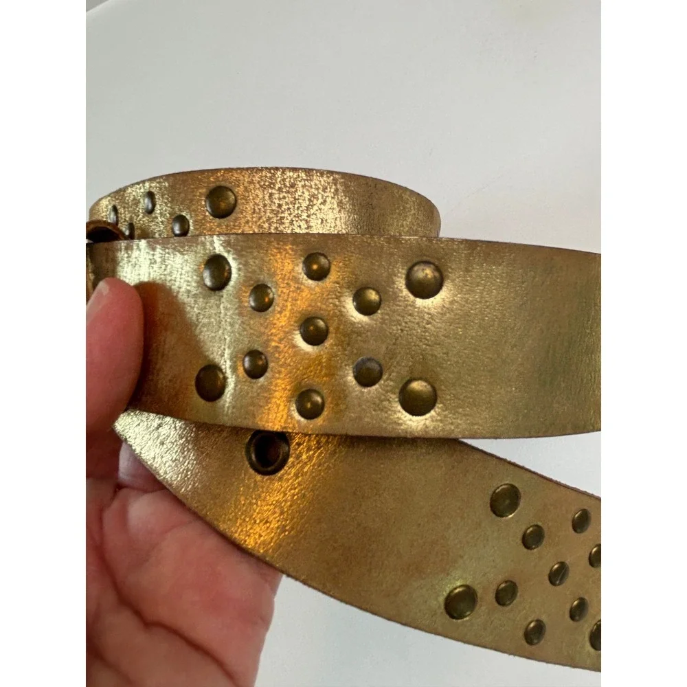 Free People Sola Stud Belt Gold Metallic Leather Women XL Boho